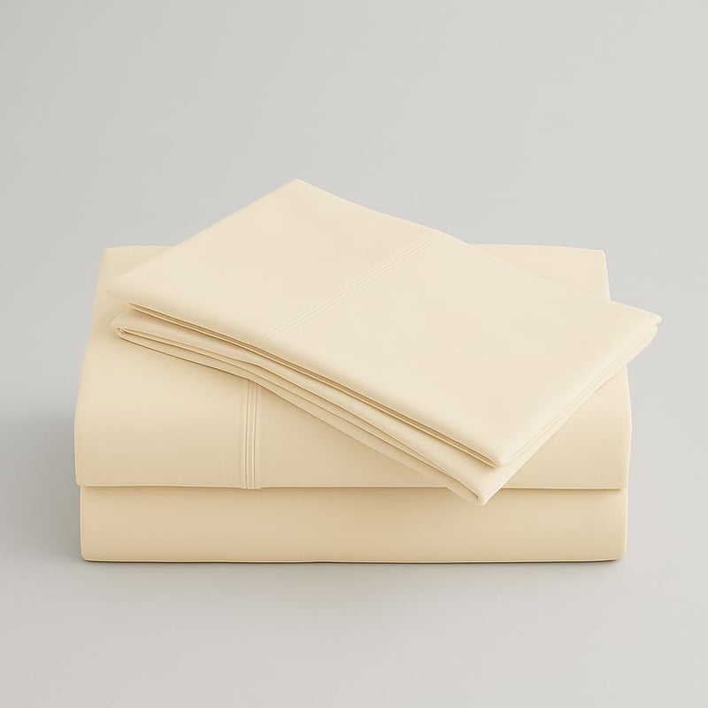 Peru Pima 415 Thread Count Percal Queen Sheet Set - 100% Peruvian Pima Cotton, 4 Piece (Flat, Fitted, 2 Pillowcases) - Cooling, Crisp, Deep Pocket, Hotel Quality Bedding - Ivory - Image 1